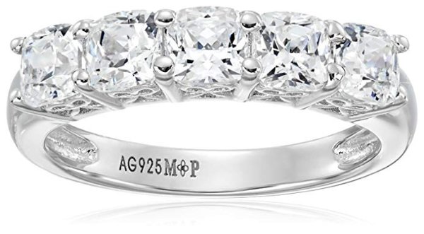 Platinum or Gold Plated Sterling Silver Fancy Cut 5-Stone Ring made with Swarovski Zirconia