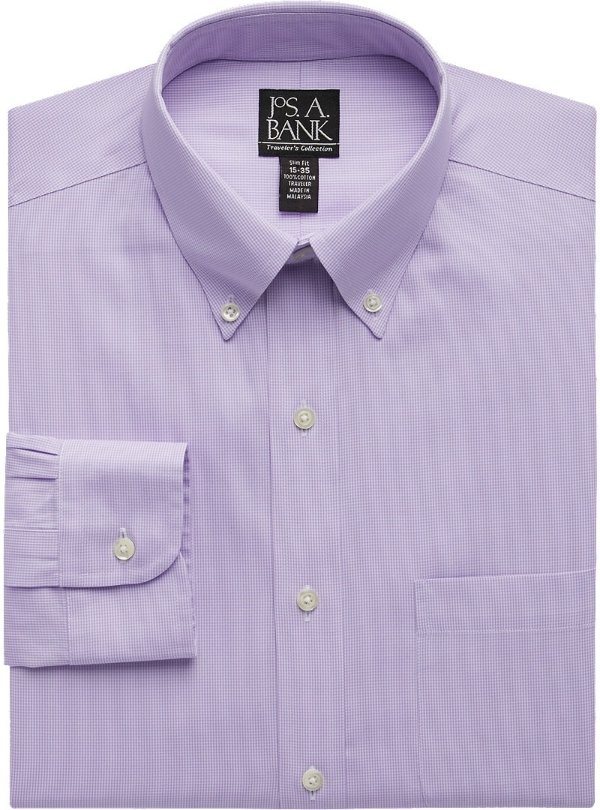 Traveler Collection Slim Fit Button-Down Collar Fine Stripe Dress Shirt