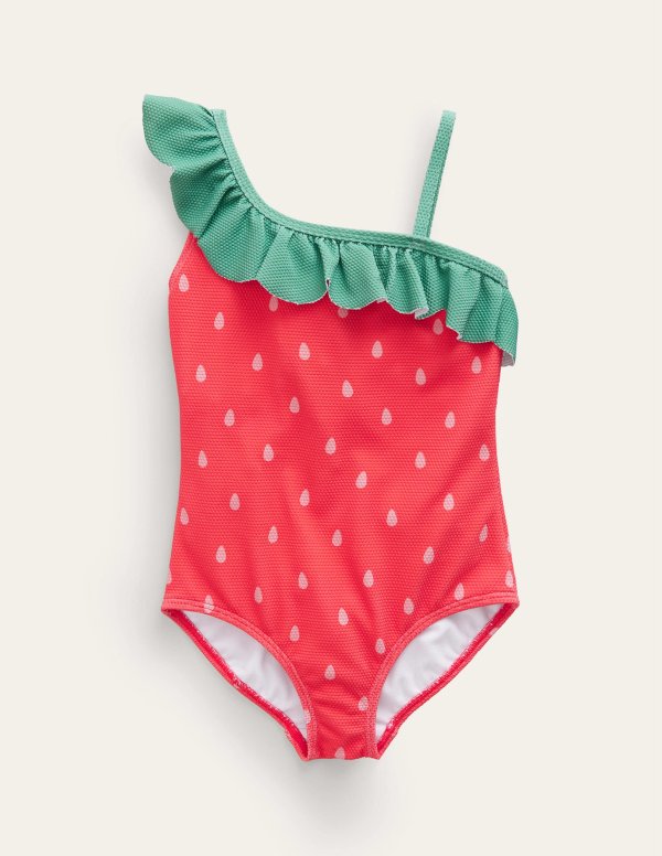 One Shoulder Textured SwimsuitJam Strawberry Pip