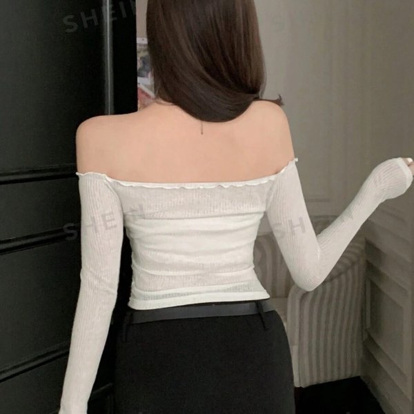DAZY Women'S Solid Color Off-Shoulder Slim Fit Top