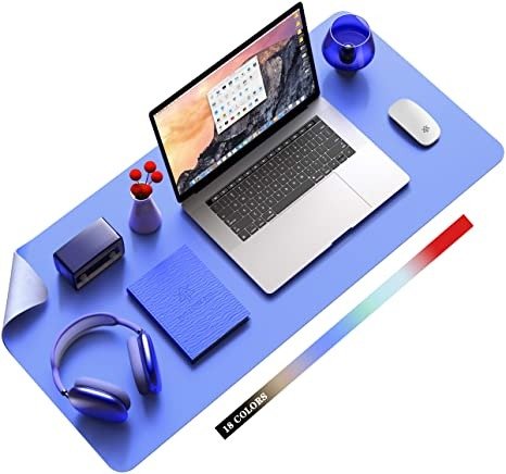 Non-Slip Desk Pad, Waterproof PVC Leather Desk Table Protector, Ultra Thin Large Mouse Pad, Easy Clean Laptop Desk Writing Mat for Office Work/Home/Decor (Bright Blue, 35.4" x 17")