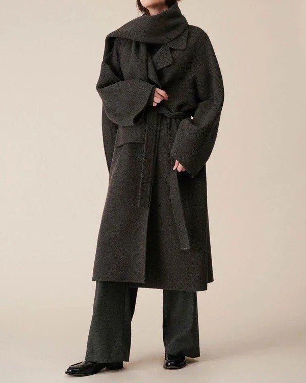 Sanna SAIRE WOOL WRAP COAT WITH SCARF CHARCOAL