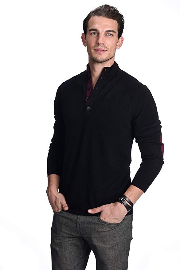 Button Up Mock Neck Sweater 100% Pure Cashmere Long Sleeve Polo Quarter Collar Pullover