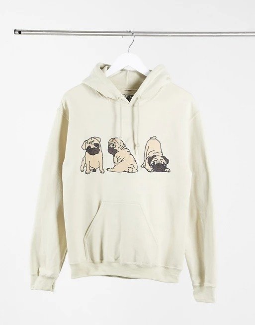 oversized hoodie with pug print in sand | ASOS