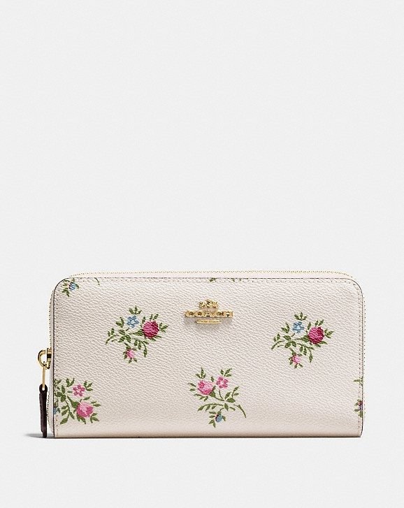 Accordion Zip Wallet With Cross Stitch Floral Print