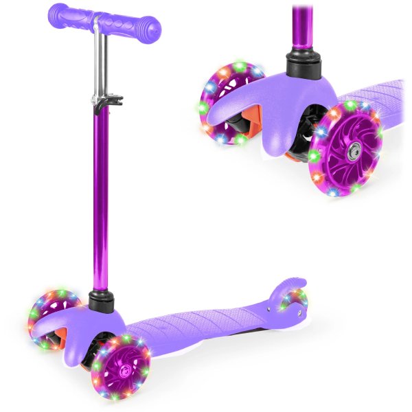 Kids Mini Kick Scooter Toy w/ Colorful Light-Up Wheels, Adjustable T-B