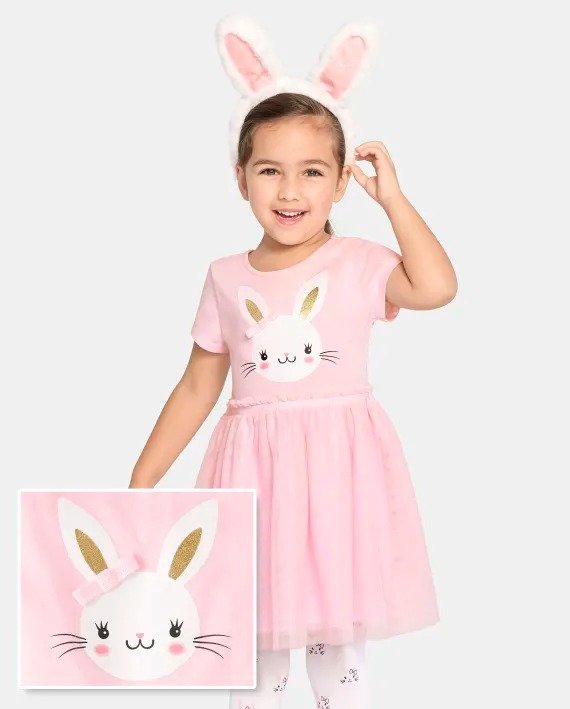 Toddler Girls Bunny Mesh Tutu Dress - cameo