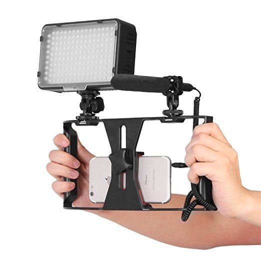 AWLUX PHONE CAMERA VIDEO CAGE STABILIZER RIG LIGHTWEIGHT AND STURDY WITH MULTIPLE MOUNTING LIGHTING AND MICROPHONE SLIDER, DOLLY TRIPOD ATTACHMENT + ADJUSTABLE MACRO FILM PHONE HOLDER CLIP