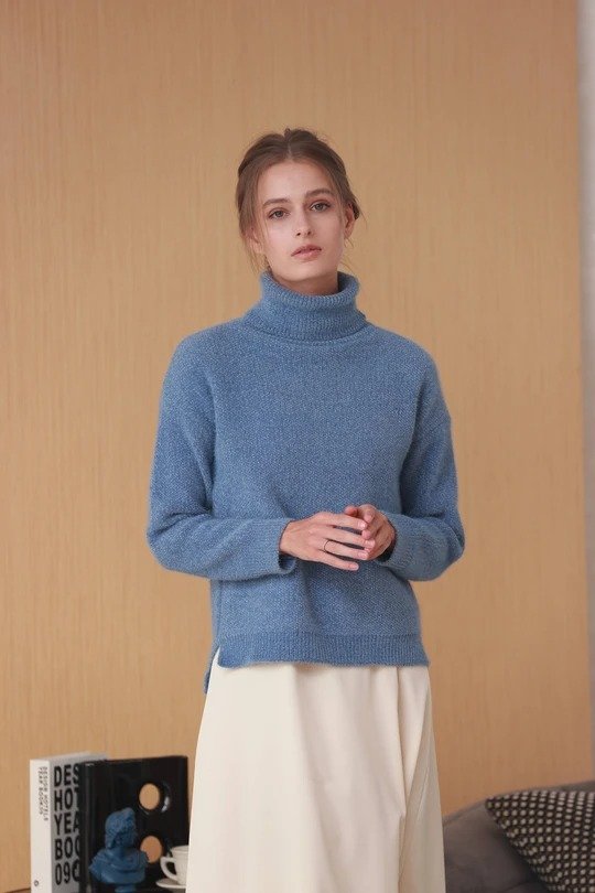 Polaris High Collar Knit Sweater (Blue) - Pre-order