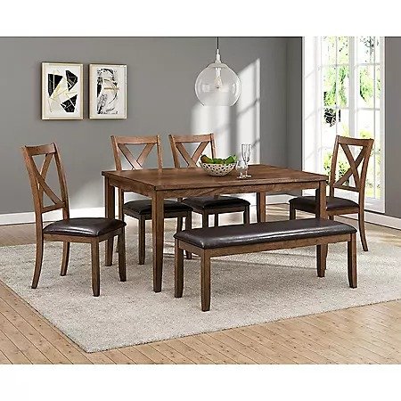 Reese 6-Piece Wood Dining Set with Bench - Sam's Club