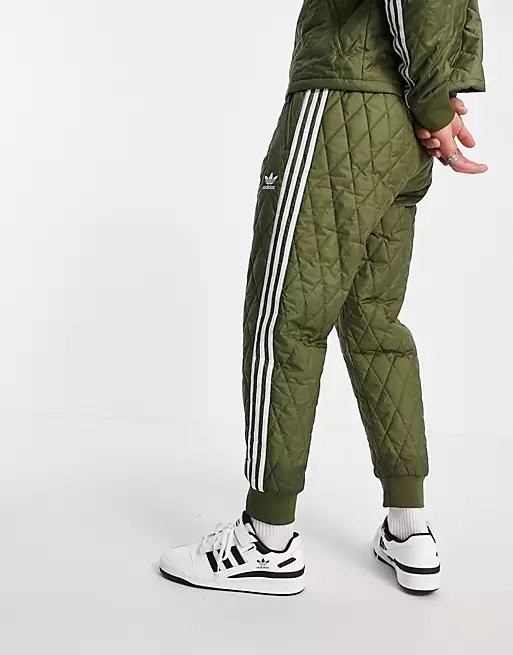 adicolor three stripe quilted track pants in khaki
