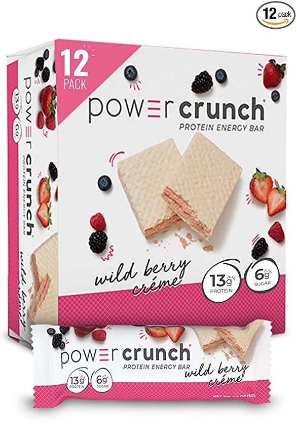 Power Crunch Whey Protein Bars, High Protein Snacks with Delicious Taste, Wild Berry Cream, 1.4 Ounce (12 Count)
