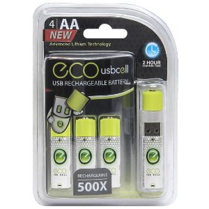 Eco Cell USB Cell Rechargeable Batteries (4-Pack)