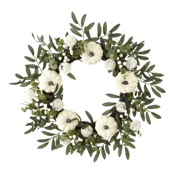 24in Wreath With White Pumpkins