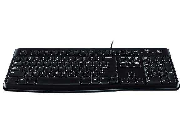 K120 Wired Keyboard for Windows, Plug and Play, Full-Size, Spill-Resistant, Curved Space Bar, Compatible with PC, Laptop - Black (920-002478)