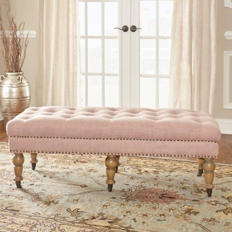 Charlotte Tufted Pink Linen Bench