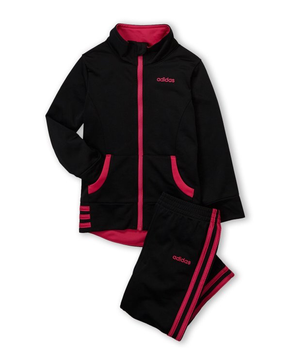 (Toddler Girls) Two-Piece Black & Pink 3-Stripe Track Suit Set
