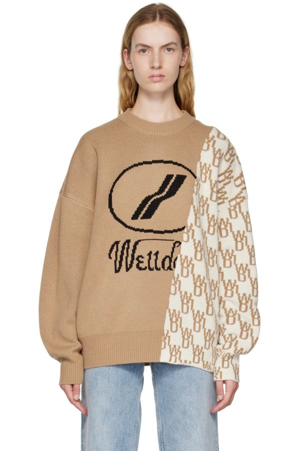 Beige Graphic Mix Sweater