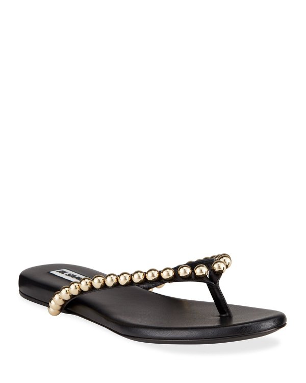 Golden-Bead Flat Thong Sandals