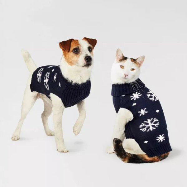 Navy Snowflake Cat & Dog Sweater - Wondershop™