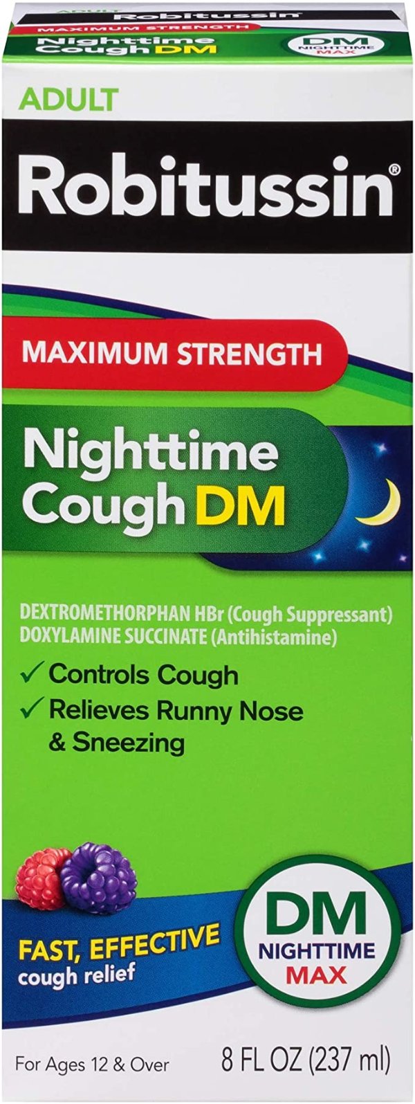 Maximum Strength Nighttime Cough DM, Cough Medicine for Adults, Berry Flavor - 8 Fl Oz