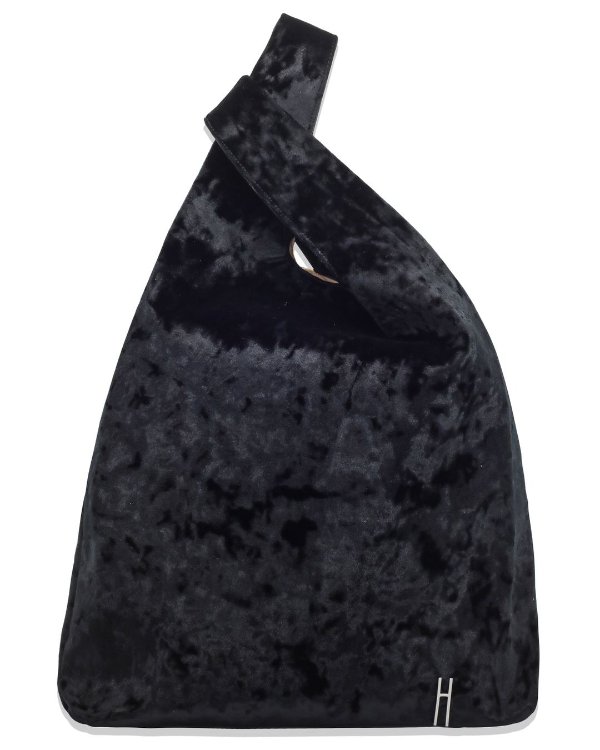 "Shopper" Black Crushed Velvet Tote Bag - HL-06152M A