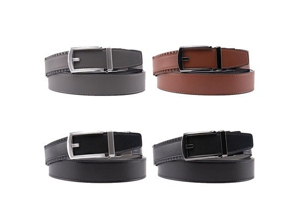Leather Black/Grey Reversible Ratchet Belt With Silver Buckle