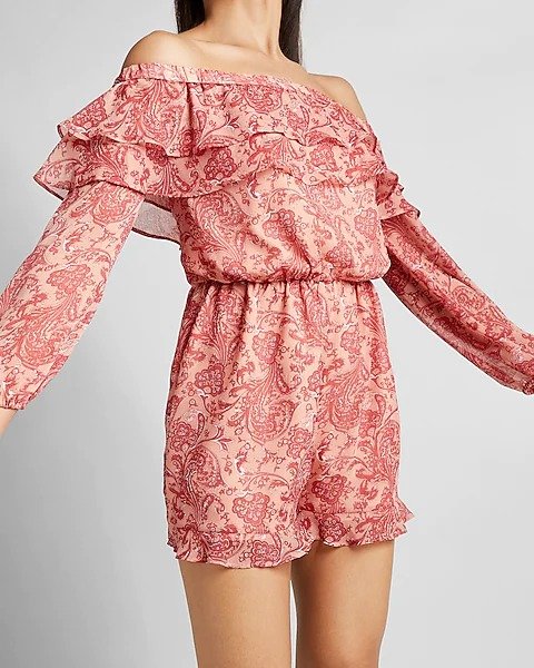 Paisley Off The Shoulder Ruffle Romper