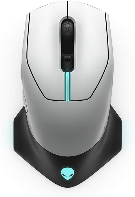 AW610M Wired/Wireless Gaming Mouse - 16000 DPI Optical Sensor, 350 Hour Rechargeable Battery Life, 7 Programmable Buttons, 16.8 million AlienFX RGB Lighting - Lunar Light