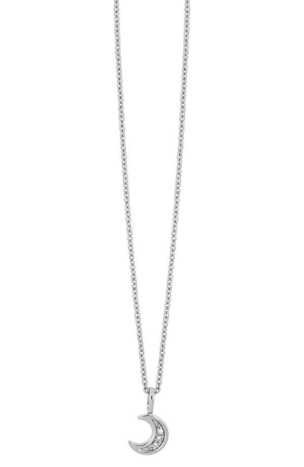 Cielo Sterling Silver Pave Diamond Crescent Moon Pendant Necklace - 0.02ct.