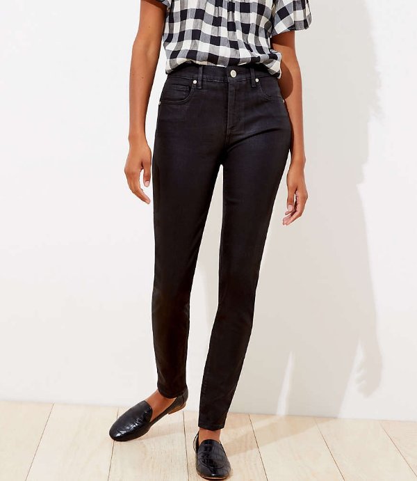 Coated Slim Pocket Skinny Jeans in Black | LOFT