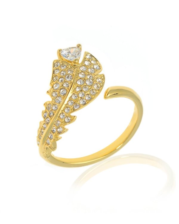 Nice Gold Tone Czech White Crystal Ring Size 6 5515757