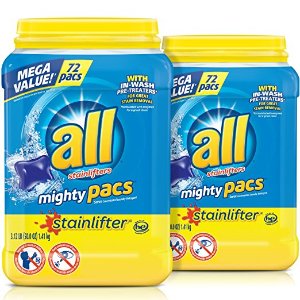 all Mighty Pacs Laundry Detergent, Stainlifter, 72 Count, 2 Tubs, 144 Total Loads @ Amazon