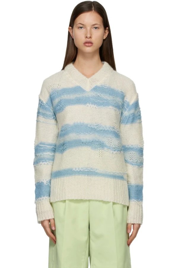 Off-White & Blue Striped Sweater