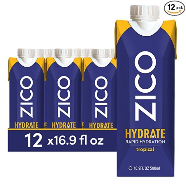 Hydrate Sports Drink with Natural Electrolytes for Rapid Hydration, Tropical - 12-Pack, 16.9 Fl Oz