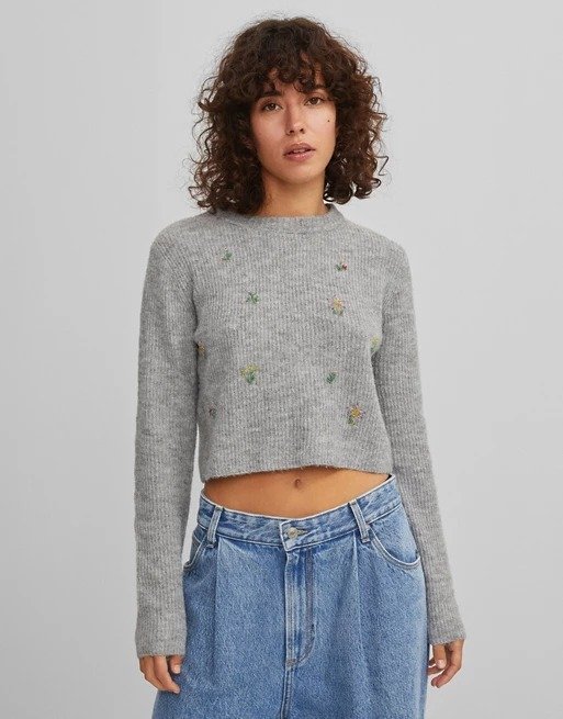 flower detail sweater in charcoal | ASOS