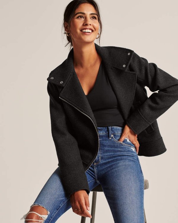 Women's Wool-Blend Moto Jacket | Women's Sale Up to 40% Off | Abercrombie.com