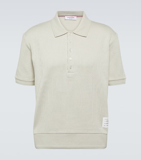 Ribbed Knit Cotton Polo Shirt in Beige - Thom Browne | Mytheresa