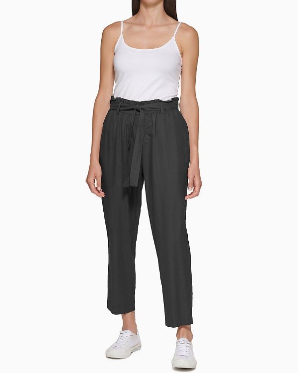 Straight Leg High Rise Belted Cropped Pants Straight Leg High Rise Belted Cropped Pants