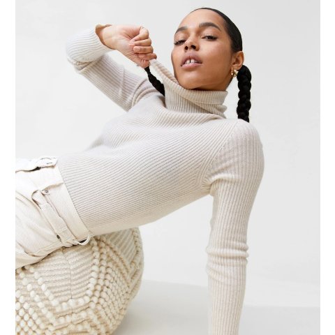 State CashmereThe Ribbed Turtleneck Basic Sweater