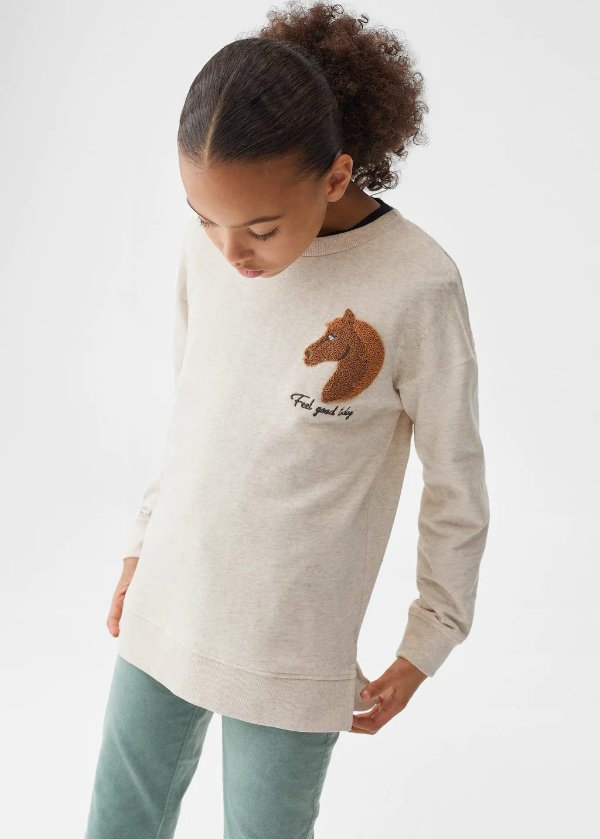 Textured embroidery sweatshirt - Girls | Mango Kids USA