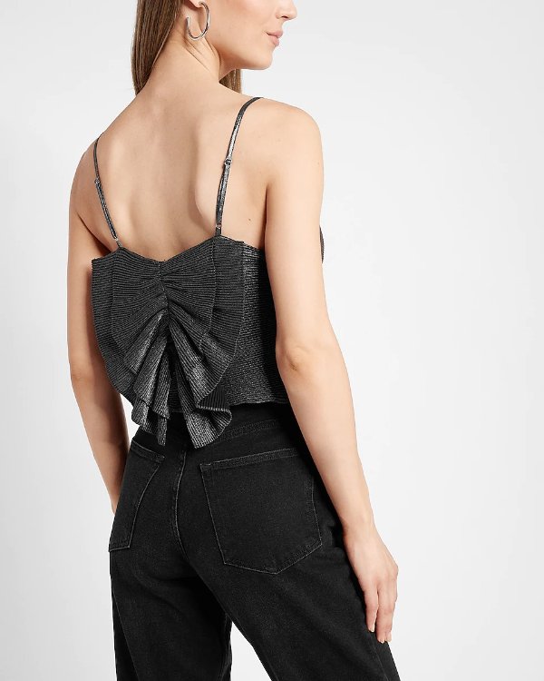 Metallic Pleated Bow Back Cropped Cami