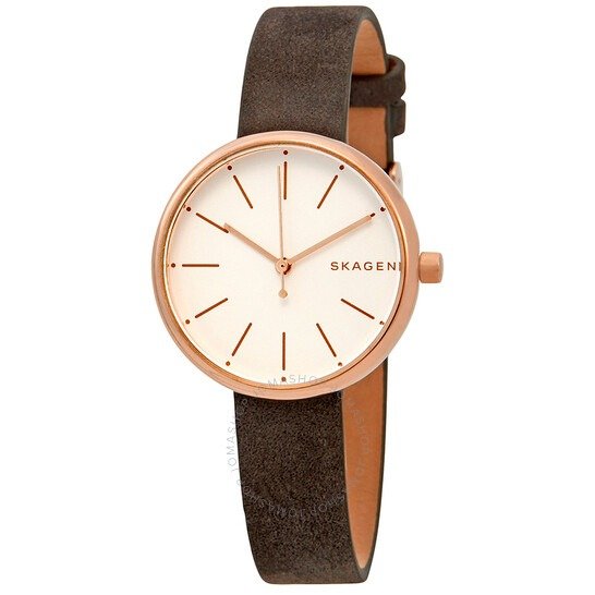 Signatur White Dial Grey Leather Ladies Watch SKW2644