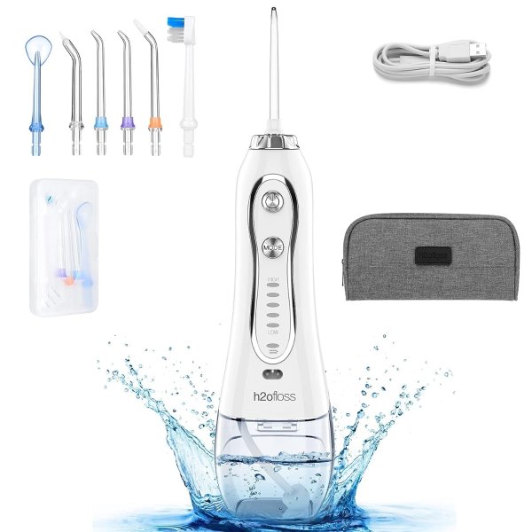H2ofloss Water Flosser Portable Dental Oral Irrigator with 5 Modes, 6 Replaceable Jet Tips