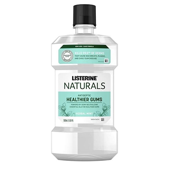 Naturals Antiseptic Mouthwash, Fluoride-Free Oral Care To Prevent Bad Breath, Plaque Build-Up and Gingivitis Gum Disease, Herbal Mint, 500 mL