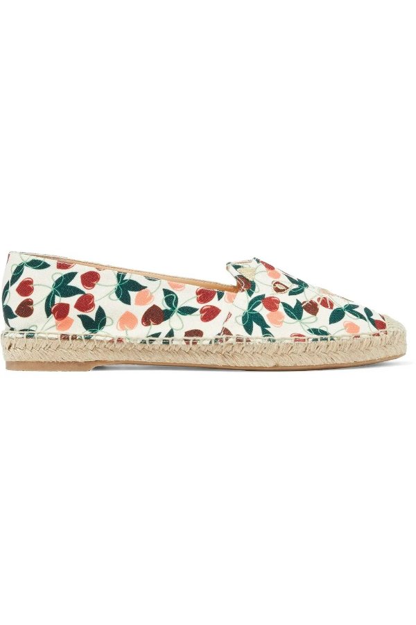 Kitty embroidered printed canvas espadrilles