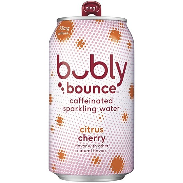 Bounce Caffeinated Sparkling Water, Citrus Cherry, 12oz Cans (18 Pack)