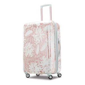 American Tourister Moonlight Hardside Expandable Luggage with Spinner Wheels, Ascending Gardens Rose Gold, Checked-Medium 24-Inch