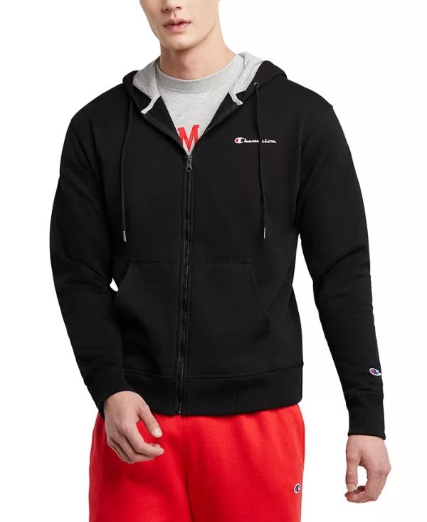 Men's Powerblend Standard-Fit Logo-Print Full-Zip Fleece Hoodie