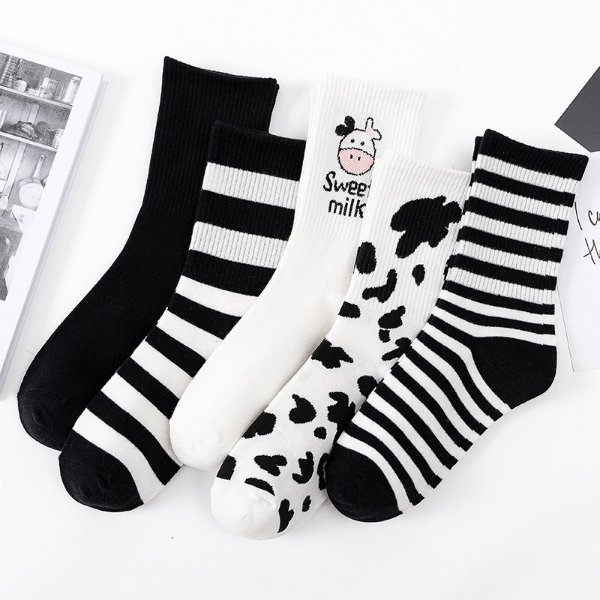 0.98US $ 50% OFF|Fashion Cow Print Harajuku Cotton Long Socks Women Japanese Style Kawaii Cute Socks Solid Striped Casual Breathable Crew Socks|Socks| - AliExpress